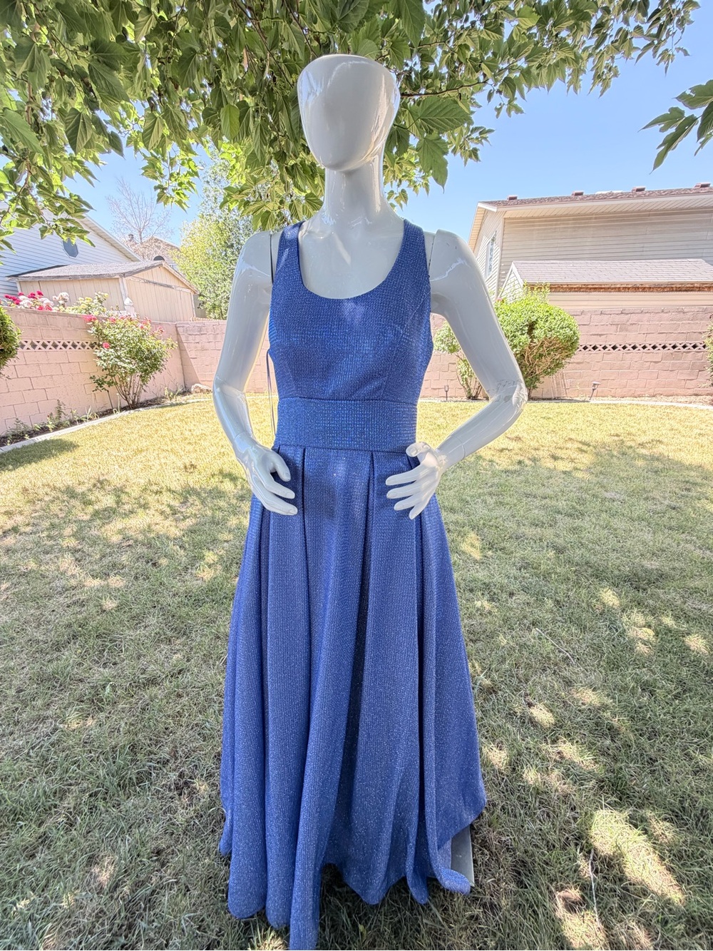 Morgan & Co. Metallic Periwinkle Maxi Dress
